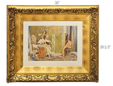 19th C. French Watercolor Painting Signed By Valerio