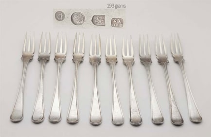 Set Of Ten 19th C. European Silver Forks (193 grams)