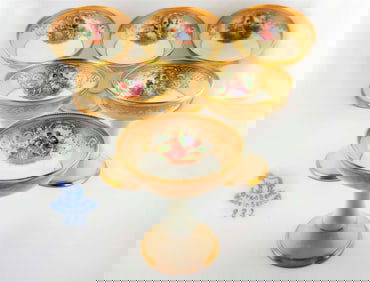 Set Of Six Hand Painted 19th C. Dresden Lamb Porcelain Ice Cream Dessert Cup