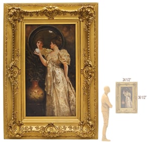 19th C. Oil On Canvas "Lady At Mirror" Painting, Signed