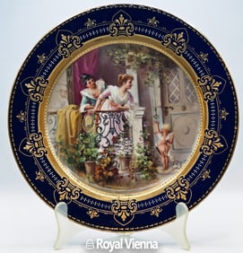 19th C. Hand Painted Royal Vienna Porcelain 'Ladies With An Angel' Plate