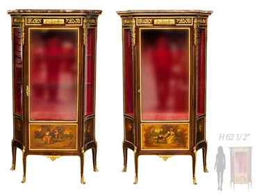 Pair of 19th Century Bronze Mounted Vernis Martin Cabinets/ Vitrine Attributed Francois Linke