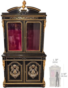 19th C. French Napoleon III Period, Figural Bronze Mounted Marquetry white Mother Of Pearl Vitrine