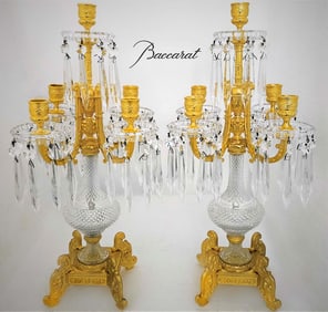 Pair Of 19th C. Museum Quality Gilt Bronze Mounted Baccarat Crystal Candelabras