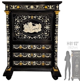 19th C. Continental Ebonized Bronze Mounted Inlaid Cabinet