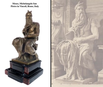 19th C. Bronze Figure of The Seated Moses, Signed "F. Barbedienne