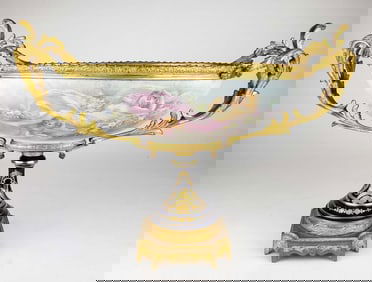 19th C. Sevres Pocelain Gilt Bronze Mounted Centerpiece