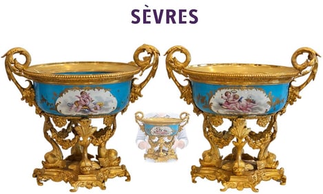 Pair Of 19th C. French Sevres Porcelain Gilt Bronze Centerpiece