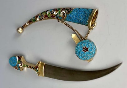 19th C. Russian Enamel 84 Silver Dagger Pin