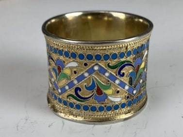 19th C. Russian Enamel 84 Silver Napkin Holder