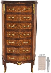 19th C. French Louis XV Style Marquetry Chest Of Drawers