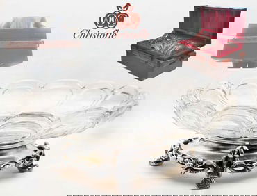 Set Of Eight 19th C. French Silver Plated Christofle Centerpieces With Original Storage Trunk