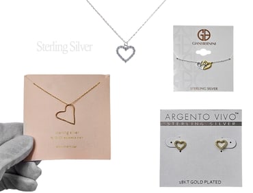 Lot Of Four Heart Shaped Silver Earing & Necklaces