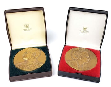 Magnificent Pair of Bronze Plaques of Shah & Farah Pahlavi by R. Cliquet