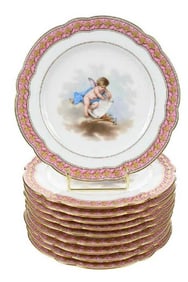 Set of 10 Late 19th C. Le Rosey Hand Painted Cabinet Plates