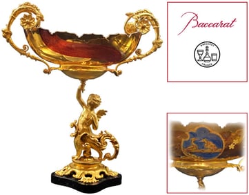 19th C. Figural Gilt Bronze Baccarat Crystal Centerpiece