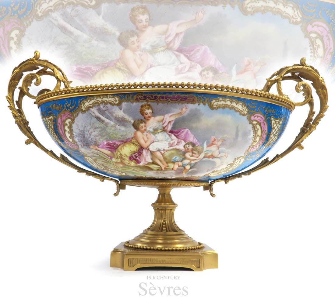 Large 19th C. French Sevres Porcelain Gilt Bronze Centerpiece Bowl (1 of 5)