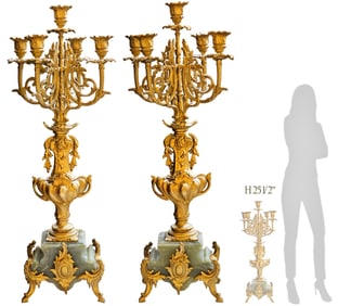 Pair Of 19th C. French Onyx Baroque Style Candelabras