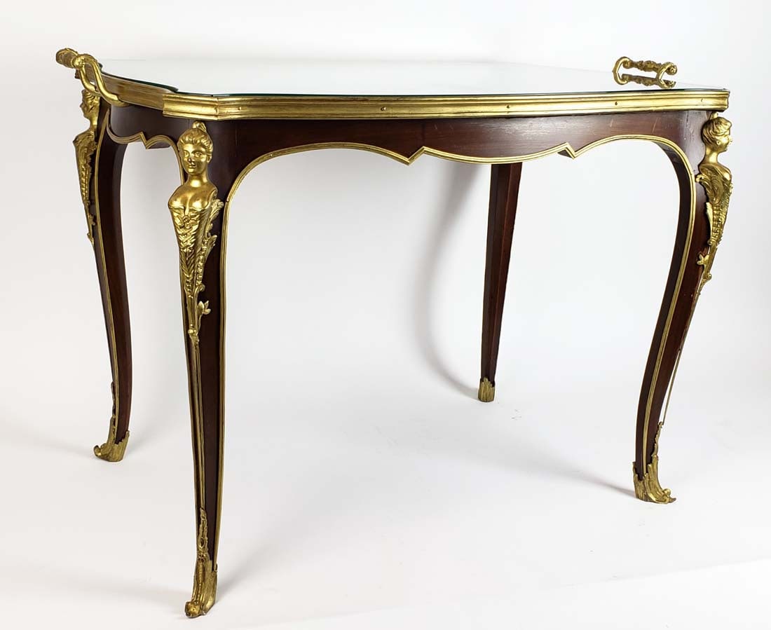 19th. F. Linke Kingwood & Gilt Bronze Tea Table: 19th. F. Linke Kingwood & Gilt Bronze Tea Table. Measures 24" x 34 5/8" x 19 1/2". Signed F. Linke