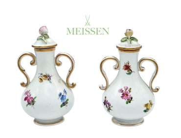 19th C. Two-Handle Meissen Porcelain Vase With Removable Lid Top
