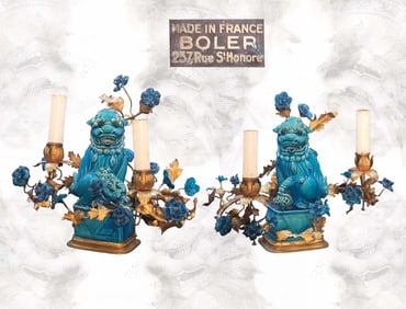 Pair Of 19th C. Large Fu Dog candelabra