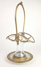 19th C. French Gilt Bronze & Crystal Basket with Underplate
