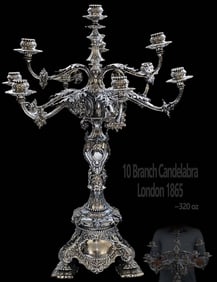Magnificent 19th C. English Victorian Sterling Silver Candelabra Centerpiece