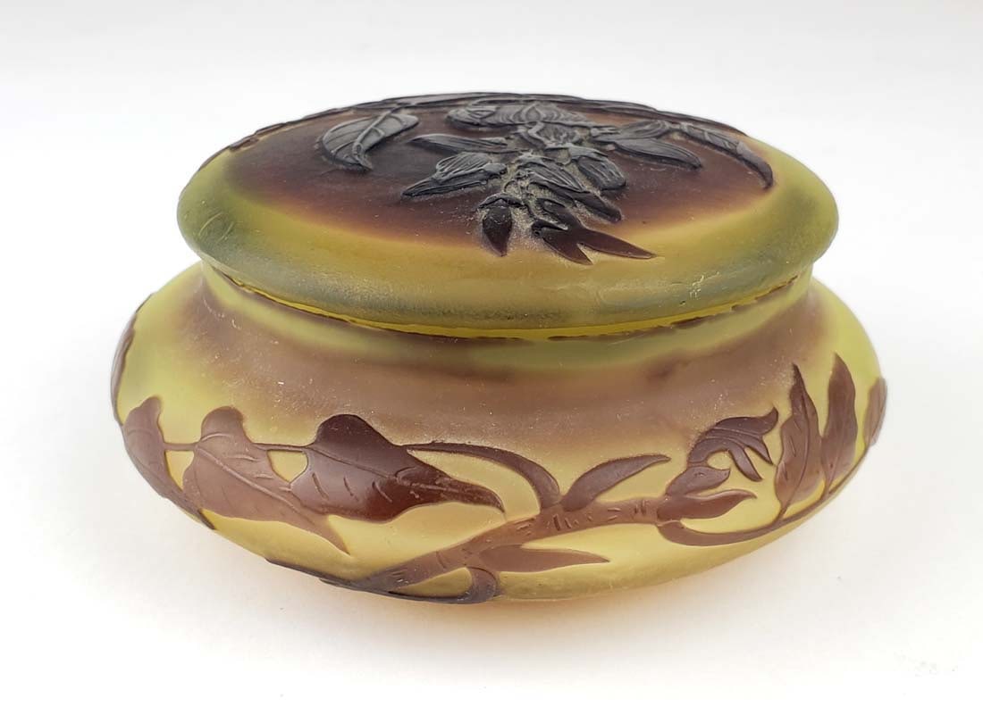 19th C. Galle Glass Cameo Powder Box (1 of 3)