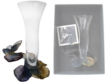 French Daum Crystal Flower Base & Butterfly Vase