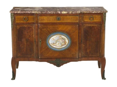 Late 19th C. Louis XVI Style Ormolu mounted Marble top Commode