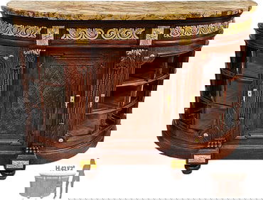 Early 20th C. French Bronze Mounted Top Marble Cabinet