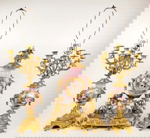 19th C. Sevres Porcelain & Gilt Bronze Figural Clockset