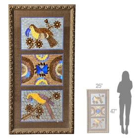 Large Collage Parrots & Flowers, Butterfly Moth Wings Taxidermy Art