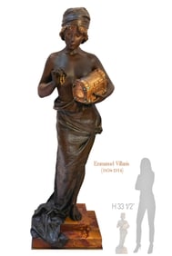 19th C. French Patina Bronze Villanis Emmanuel Figure Of Pandora With Marble Base