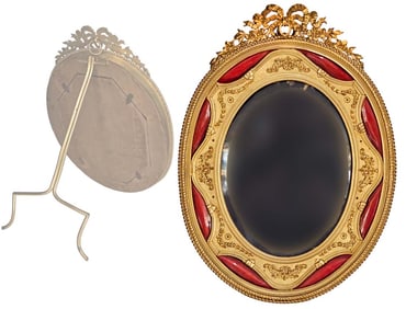 19th C. French Enamel Gilt Bronze Photo Frame