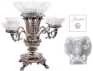 Museum Quality 19th C. French Silver Plated Baccarat Crystal Centerpiece With Removeable Candelabras