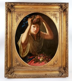 19th C. Abbey Edwin Austin Signed "Dreaming Wedding Night" Oil on Canvas