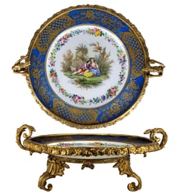 19th C. English Bronze Mounted " Spode " Hand Painted Porcelain Centerpiece