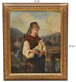 Oil On Canvas Shepherdess Painting