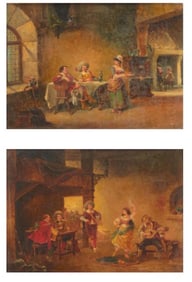 PAUL VOGLER (FRENCH, 1852-1904) Pair of "Cavaliers dans une taverne" Oil on Canvas Paintings