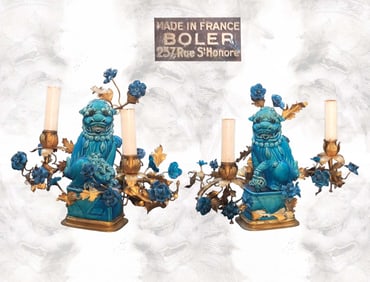 Pair Of 19th C. Large Fu Dog candelabra