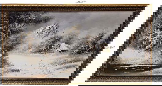 Large Oil On Canvas Winter In Nature Painting Signed By Dadashi
