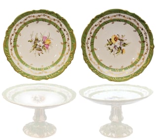 Pair Of 19th C. French Botanical Pedestal Cake Plates