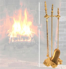 19th C. French Bronze Napoleon Fireplace accessory tools set