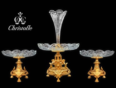 19th C. Gilt Bronze Christofle Centerpiece, 3 Pieces Set