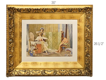 19th C. French Watercolor Painting Signed By Valerio