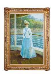 Late 19th C. Oil on Canvas of Victorian Woman Signed