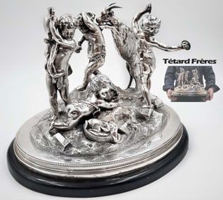 Early 20th C. French Sterling Silver Group Of Playing Cupids By Tetard Freres