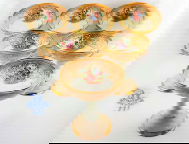 Set Of Six Hand Painted 19th C. Dresden Lamb Porcelain Ice Cream Dessert Cup