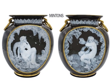 Pair Of 19th C. Mintons Pate-Sur-Pate Porcelain Attributes To Frederick Schenck Vases